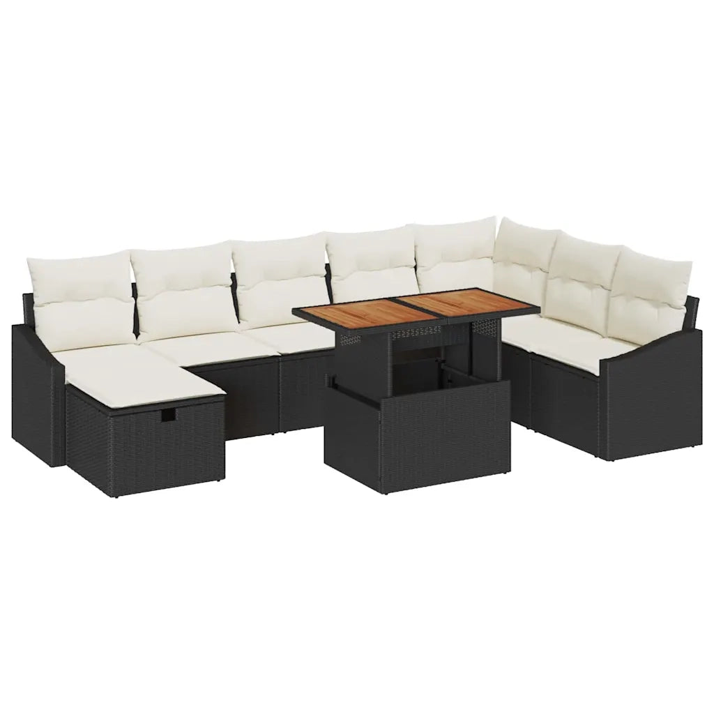Set Divano da Giardino 9 pcs Nero polyrattan