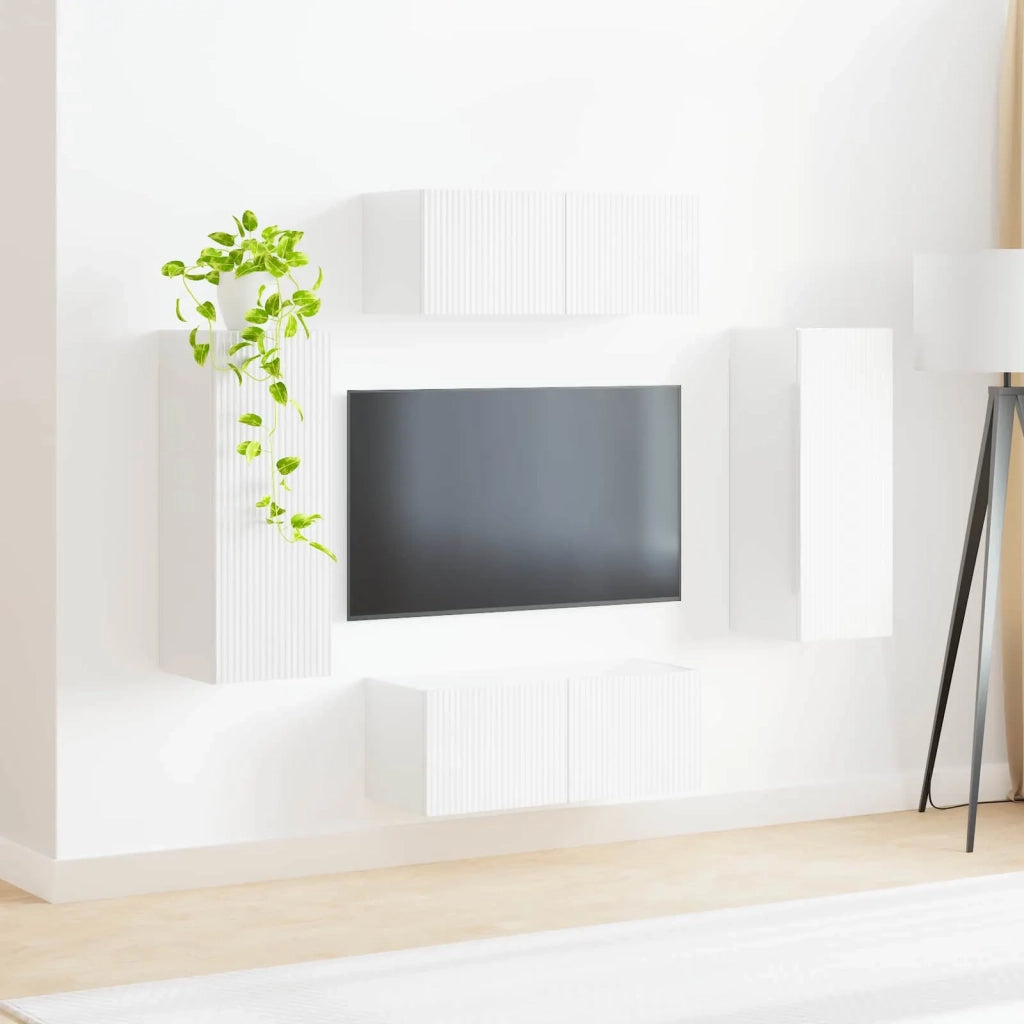 Set di Mobiletto da TV a Parete 4 pcs Bianco Lucido