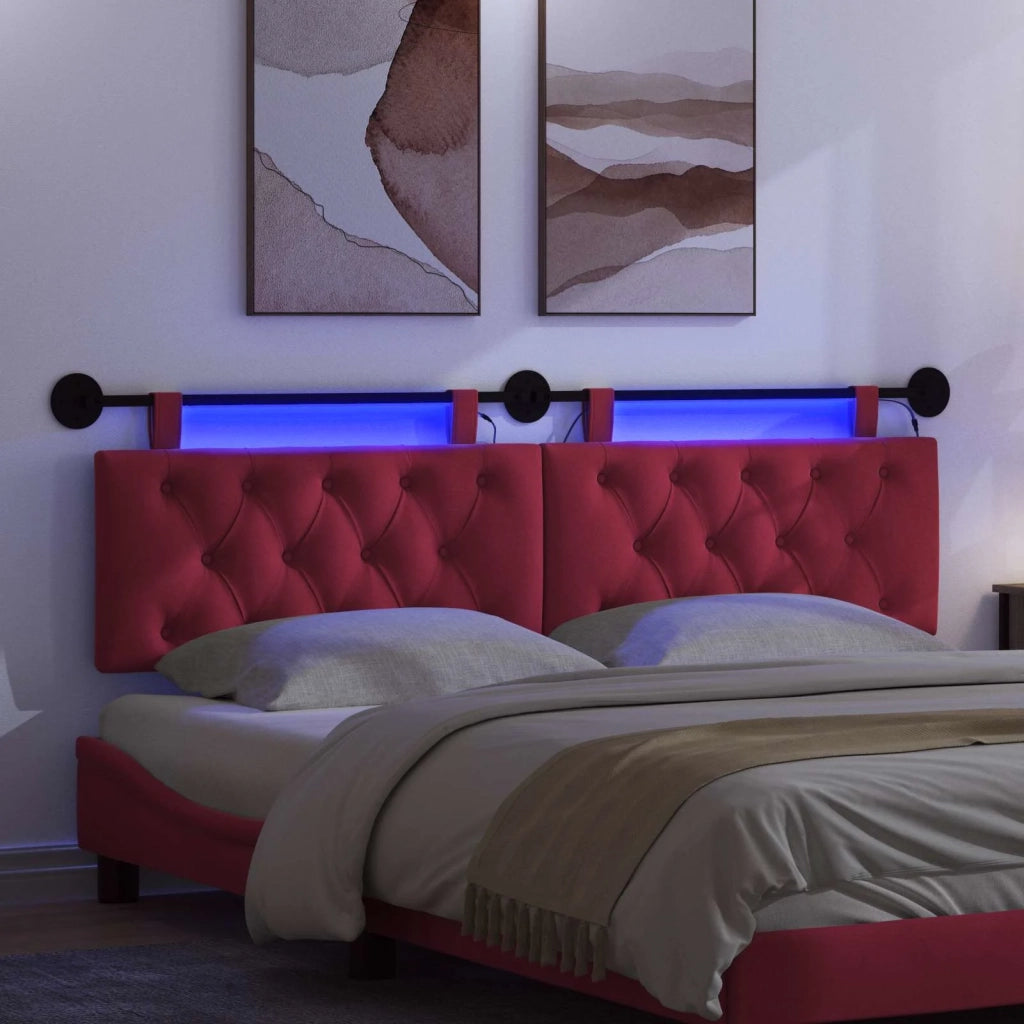 Testiera sospesa Con luce LED Rosso Vino Velluto