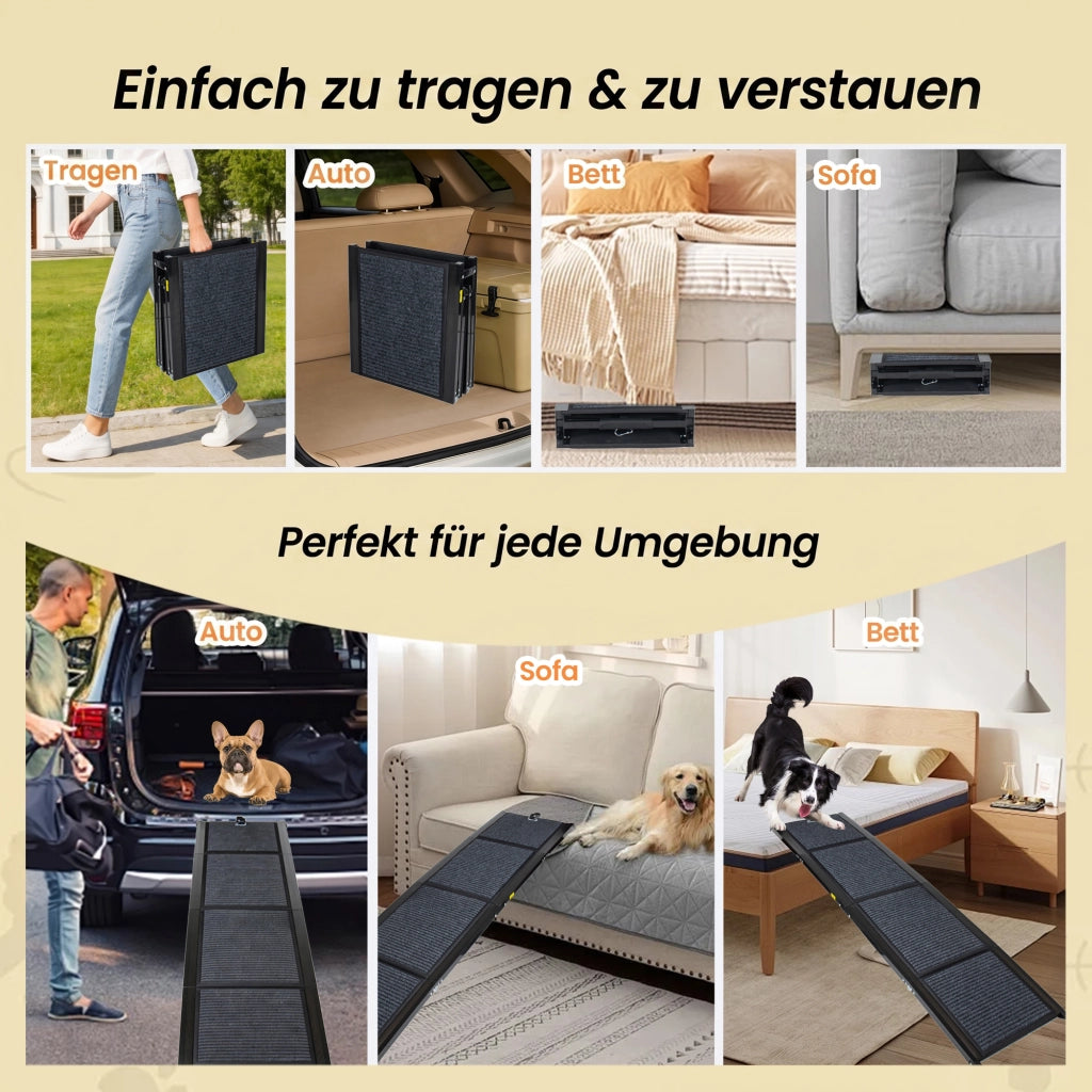 RAMPA PER CANI PIEGHEVOLE 160 x 44 cm NERA CON SUPERFICIE ANTISCIVOLO