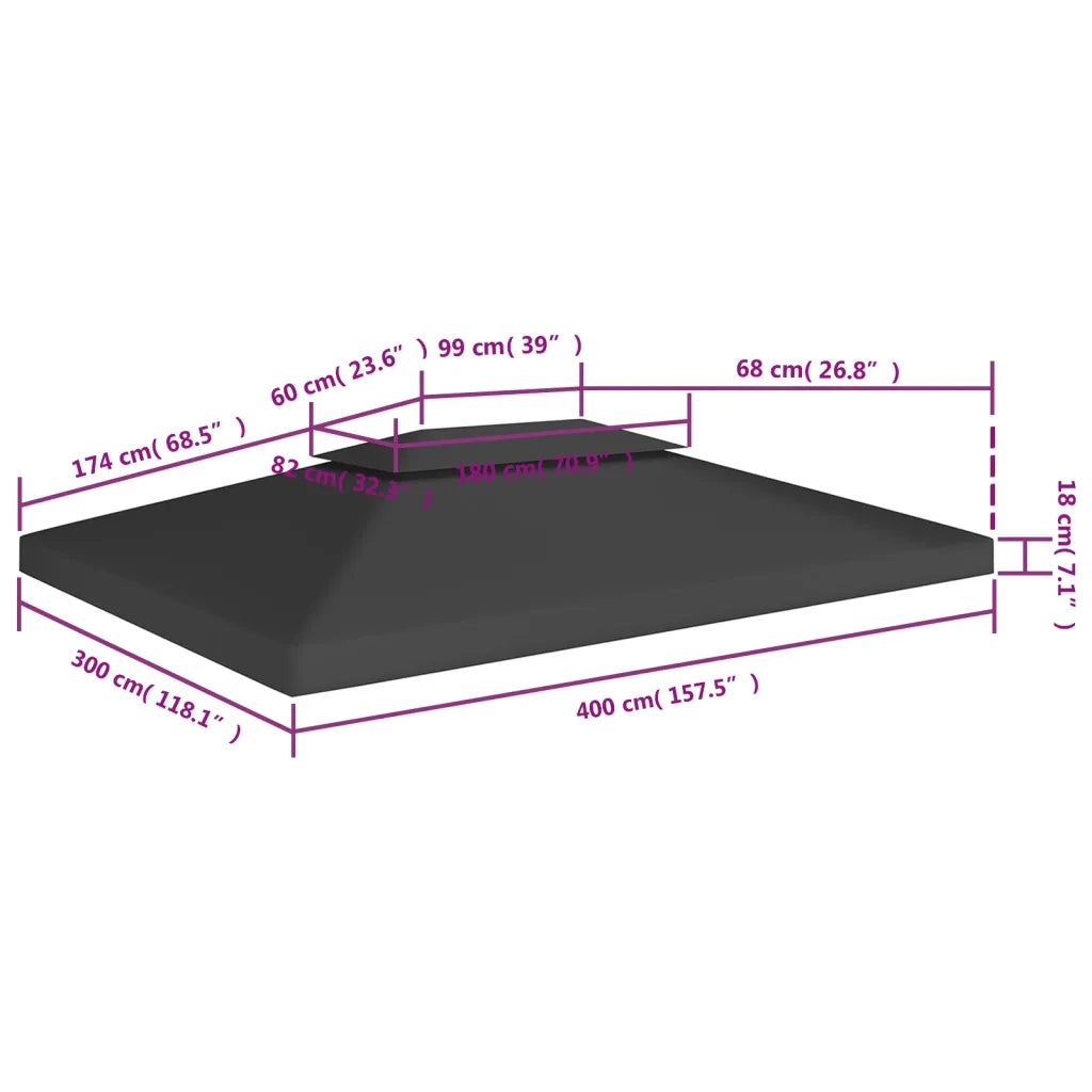 Copertura Superiore per Gazebo a 2 Strati 310 g/mÂ² 4x3 m Nera cod mxl 69805