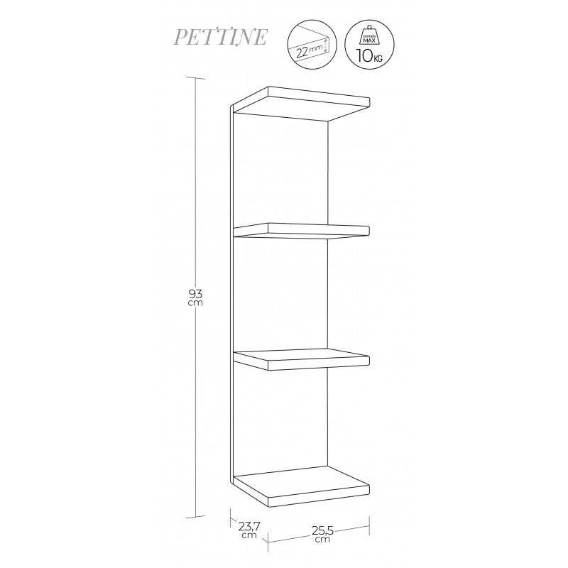 Mensola da Muro, Libreria Sospesa, Libreria da Parete, Scaffale da Parete, Nero, 25,5x93 p23,7 cm - Libreria Pettine