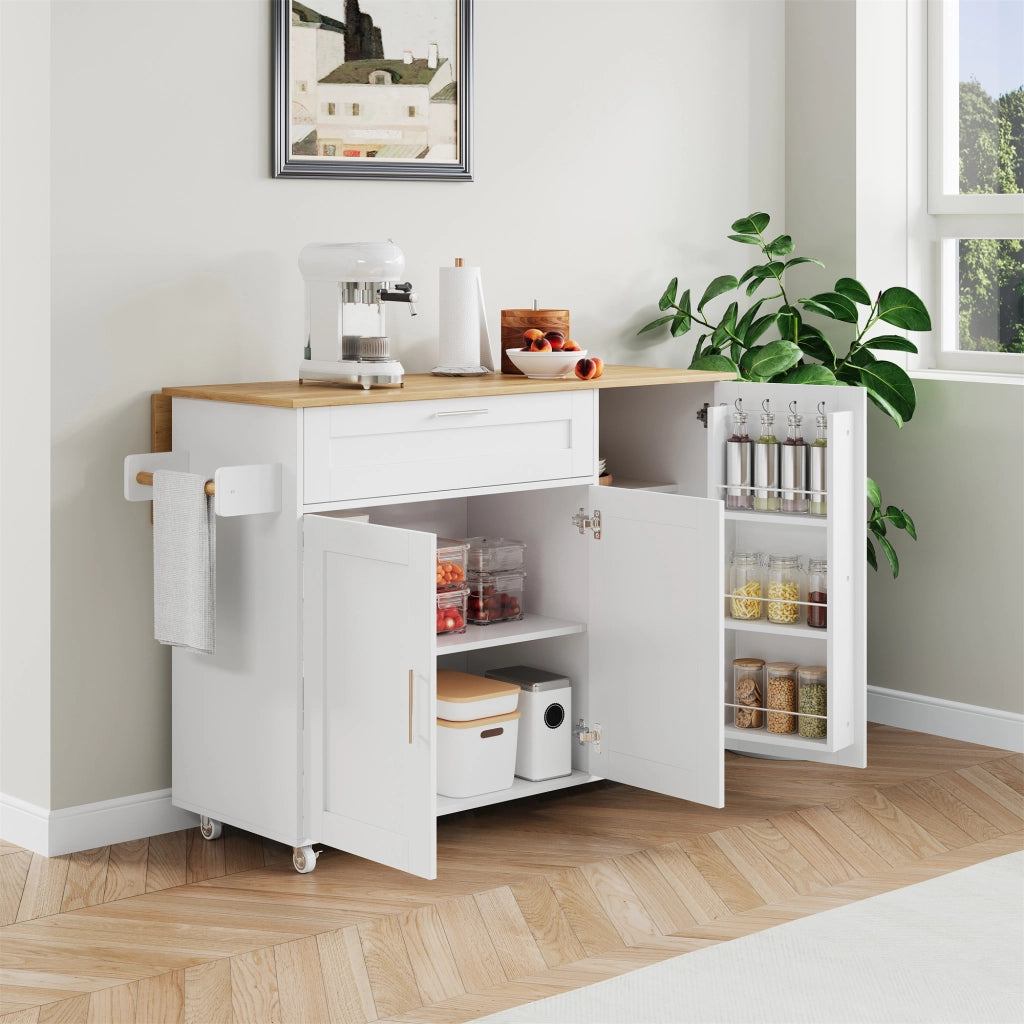 CARRELLO CUCINA pieghevole 132,5x44(70)x90 cm MDF Bianco/Naturale
