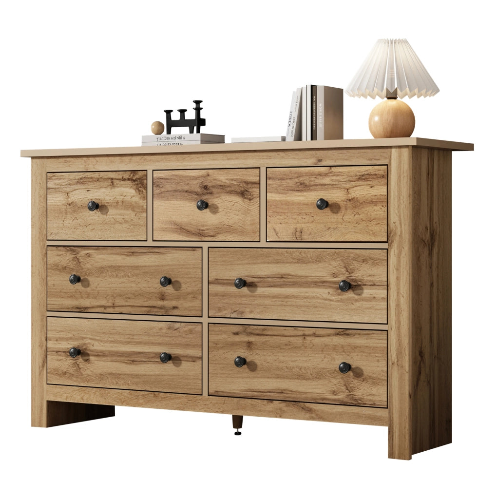 Sideboard moderno in legno con 7 cassetti, 152x40x89 cm