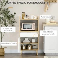 Mobiletto per Microonde in Truciolato con Ripiano Superiore, Cassetto Scorrevole e Armadietto, 58x40x118 cm