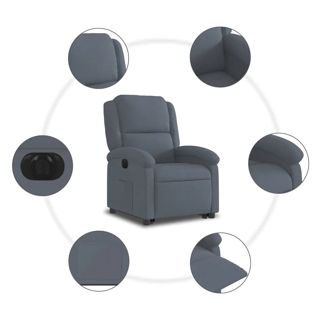Poltrona | Sedia Relax Alzapersona Reclinabile Elettrica Grigio Scuro Velluto