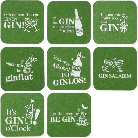 Set di Gin di Sostegno a 8 Gin con Citazioni di Gin, Sostegni di Vetro per Gin con Piume di Sostegno per Gin, per Amanti del Gin, Appassionati di Gin e Bevitori di Gin (citazioni inglesi)