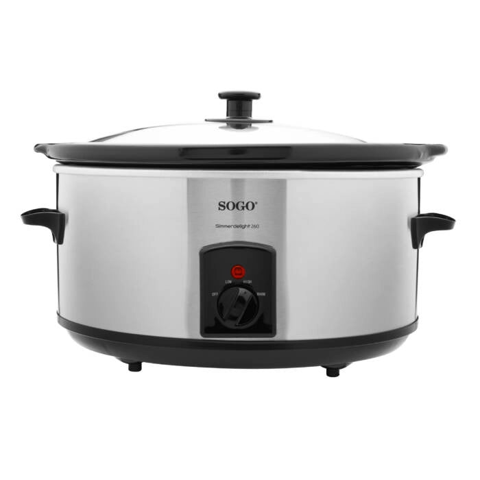 Pentola slow cooker elettrica 5,5L 260W con recipiente in ceramica e 3 programmi, per cottura lenta 7-8 persone - Sogo