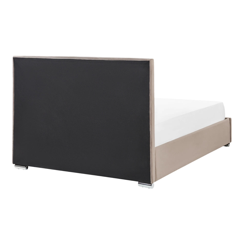 Letto matrimoniale in velluto con contenitore tortora 140 x 200 cm design moderno imbottito con testiera ottomana