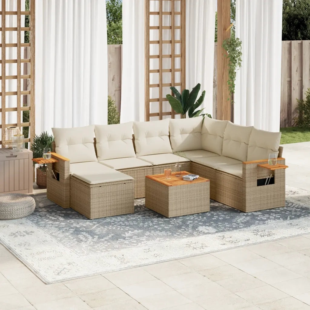 Set Divano da Giardino 8 pz con Cuscini Beige in Polyrattan 3259454