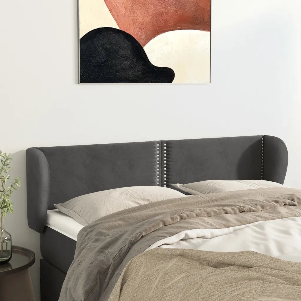 Testiera | Testata ad Orecchio Grigio Scuro 147x23x78/88 cm in Velluto