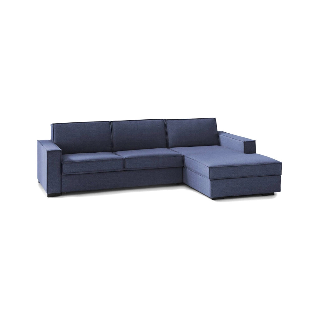 Achico, Divano Letto con Penisola Sfoderabile Made in Italy, 280x95 cm blu