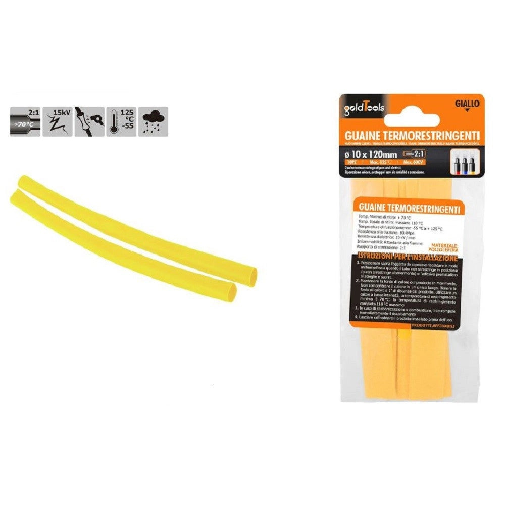 Trade Shop - Set 10pz Guaine Termorestringenti Termoretrattili Gialle 10x120mm Per Cavi 57090 -