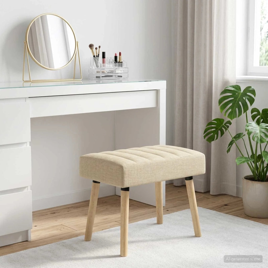 Panchina trapuntata a canale Crema 60 x 40 x 45 cm Tessuto 42038466