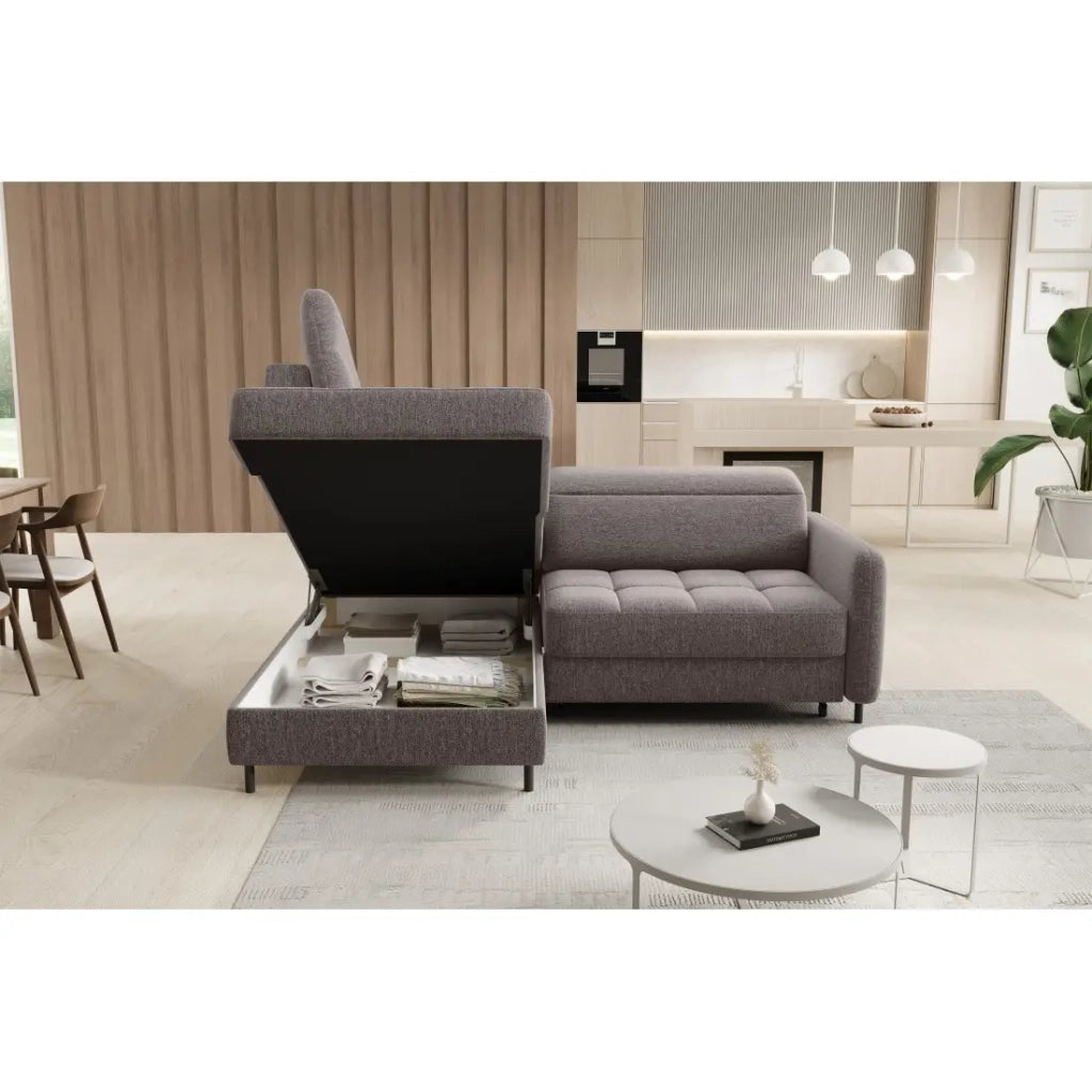 Divano angolare sinistro convertibile BARNEA 208 cm marrone con contenitore