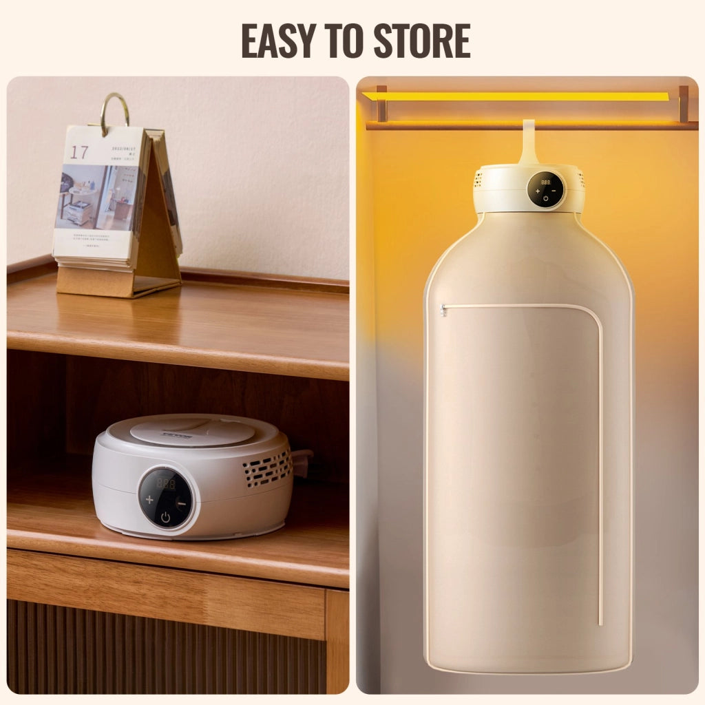 Mini Asciugatrice Portatile Pieghevole 600W GR889 con Riscaldatore PTC e Timer 5 Ore, Compatta Salvaspazio per Casa e Camper, Beige