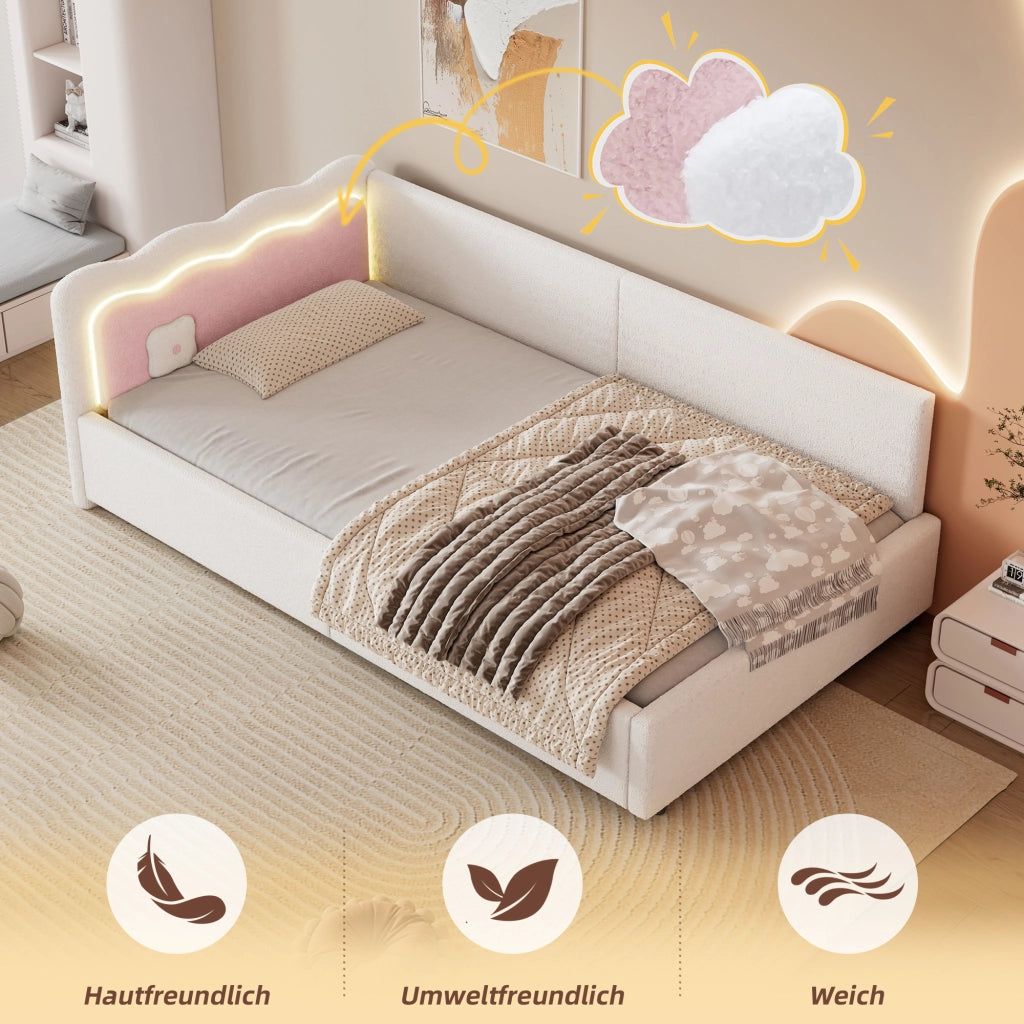 Letto matrimoniale con luce LED integrata velluto bianco 90x200 cm