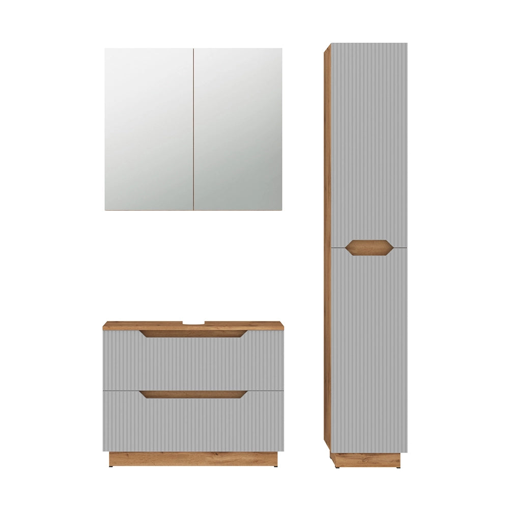 Vicco Set di mobili da bagno Rovere/grigio a righe 3 parti