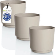 Set di Vaso di Fiori Resistenti alle Fessurazioni - 3 Pezzi - Beige - Plastica - 14,5 cm