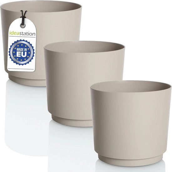 Set di Vaso di Fiori Resistenti alle Fessurazioni - 3 Pezzi - Beige - Plastica - 14,5 cm