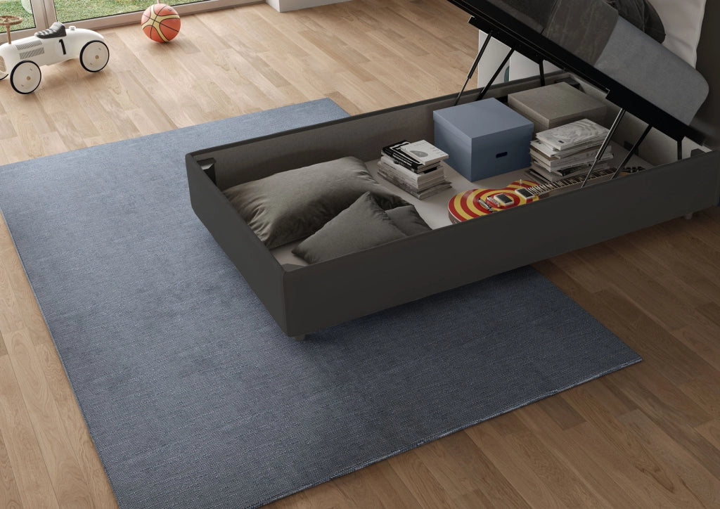 BS COM Letto singolo contenitore imbottito 90x200 microfibra grigio