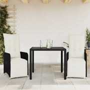 vidaXL Set Bistrò da Giardino 3 pz con Cuscini in Polyrattan Nero