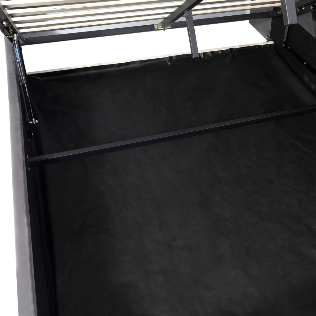 Letto imbottito 90x200 cm con contenitore idraulico; LED; USB e Type-C; velluto grigio