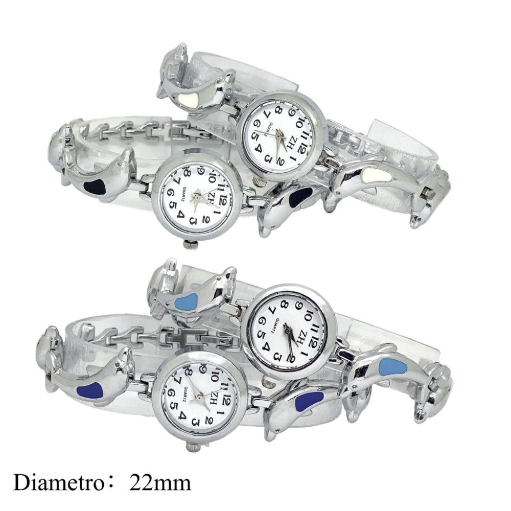 Trade Shop - Orologio Da Polso Bracciale Delfini Diametro 22 Mm Elegante Argento -
