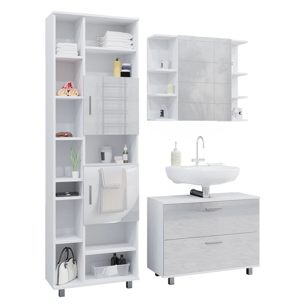 Vicco Set di mobili da bagno Bianco lucido 3 pezzi, con cassetto