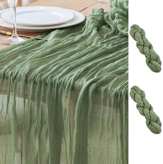 Due pezzi di tovagliolo di stoffa per tavola 300 x 90 cm, saliegro, trasparente, boho, liscio, per tavola, matrimonio, festa di nozze, stoffa per doccia di sposa