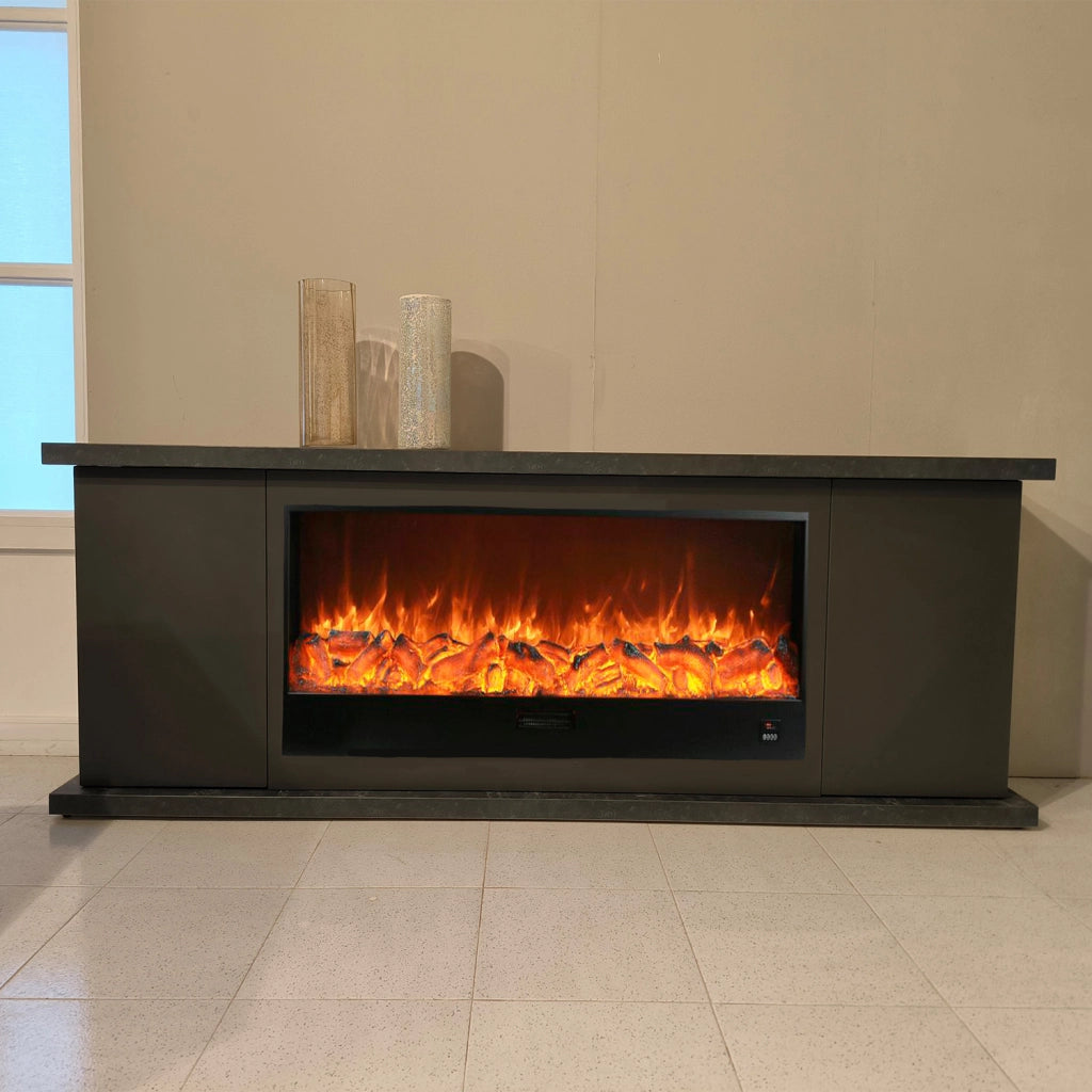 Sined Mobile Completo Arosio 108 Mobile In Legno Antracite e Caminetto Elettrico Da 1500w Telecomando Qualita Del Mobile Realizzato a Mano Resistenza e Design Per Ogni Ambiente Telecomando