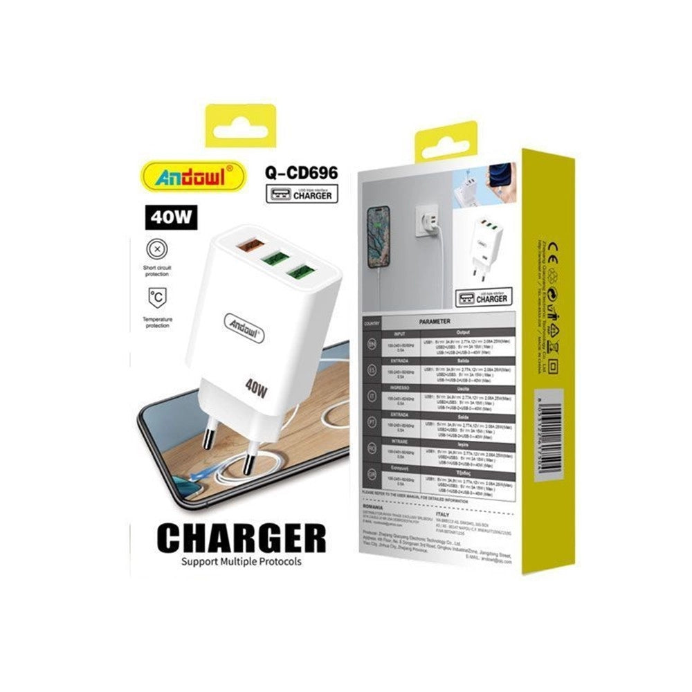 Trade Shop - Caricabatterie Adattatore Ricarica Rapida Con 3 Porte Usb 40w Per Smartphone Tablet Q-cd696 -