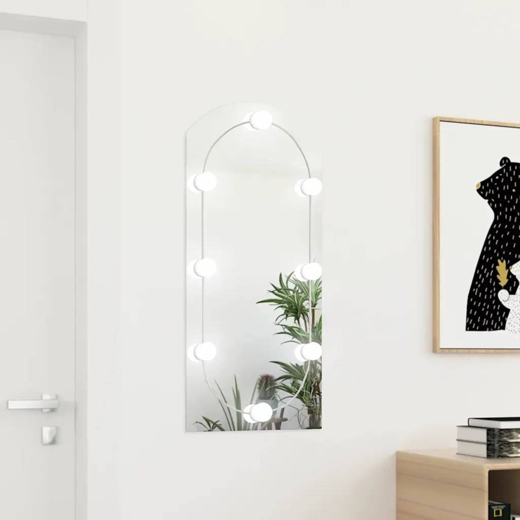 Specchio con Luci LED-Specchio decorativo 90x45 cm Forma ad Arco in Vetro