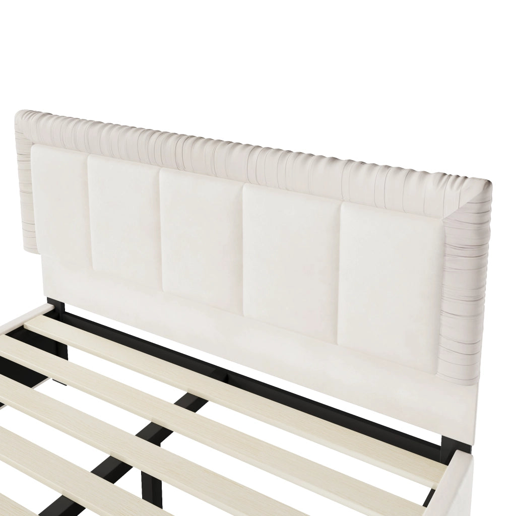 Letto imbottito 140x200 cm in velluto beige con 2 cassetti contenitore