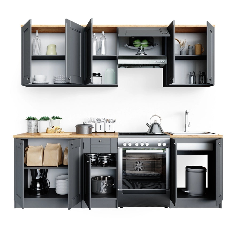 Mobile da cucina Bergamo Grigio nobile/Rovere dorato 240 cm, PL Goldkraft Vicco