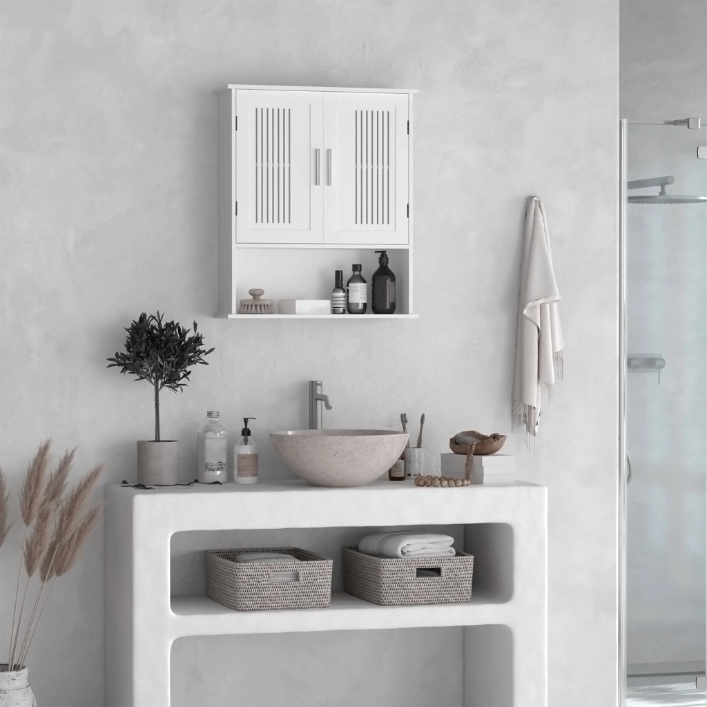 Mobiletto da Bagno Sospeso Salvaspazio con Armadietto e Ripiano ¨C zephmum ¨C Bianco 60x20x70 cm