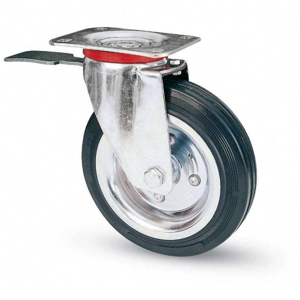 1pz ruota girevole per carrelli+freno post. art.80bis mm.125-piastra mm.100x85 cod:ferx.vit44697