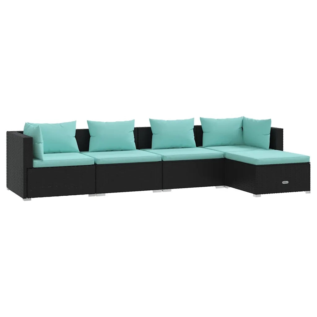 Set Divano da Giardino 5 pz con Cuscini in Polyrattan Nero cod mxl 39979