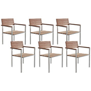 Set da pranzo da giardino da 7 pezzi in legno di teak chiaro con struttura in metallo argento 6 sedie