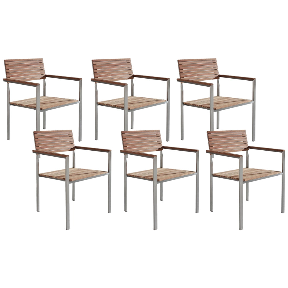 Set da pranzo da giardino da 7 pezzi in legno di teak chiaro con struttura in metallo argento 6 sedie