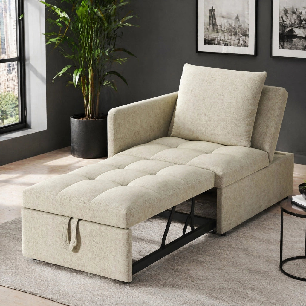 Divano letto 3 in 1 convertibile con schienale reclinabile a 5 posizioni; 177x68x65 cm; beige