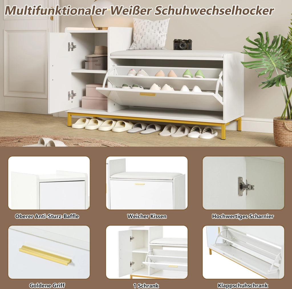 Scarpiere con seduta 100 x 38 x 68 cm bianco oro