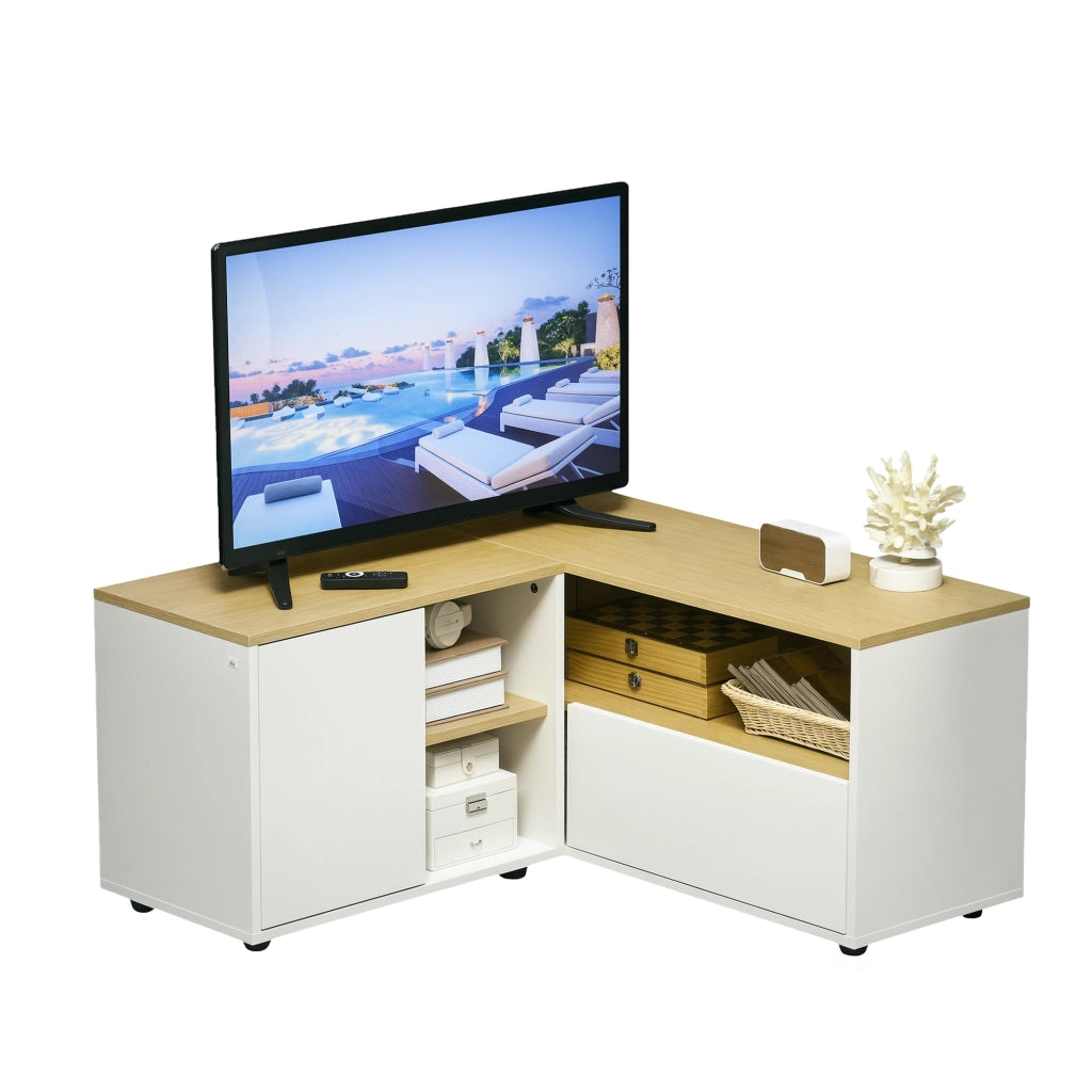 Mobile TV Angolare con Ripiani ¨C Zephmum ¨C Bianco e Legno Chiaro 100x30x40 cm