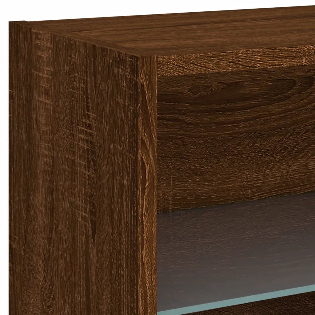 Comodino | Armadio da Notte | Mobiletto da notte con Luci LED a Parete Rovere Marrone
