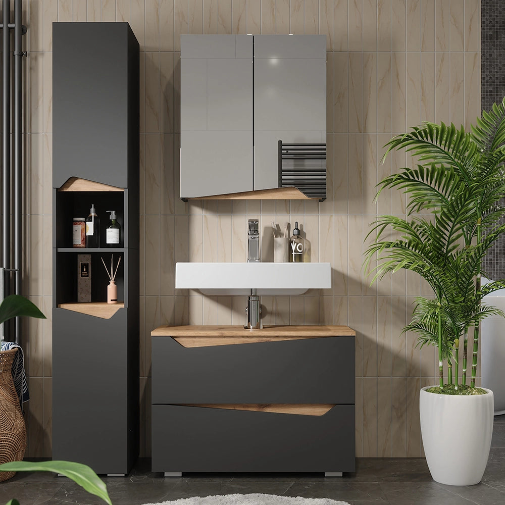 Vicco Set di mobili da bagno Antracite/Artisan 3 parti con mobile alto