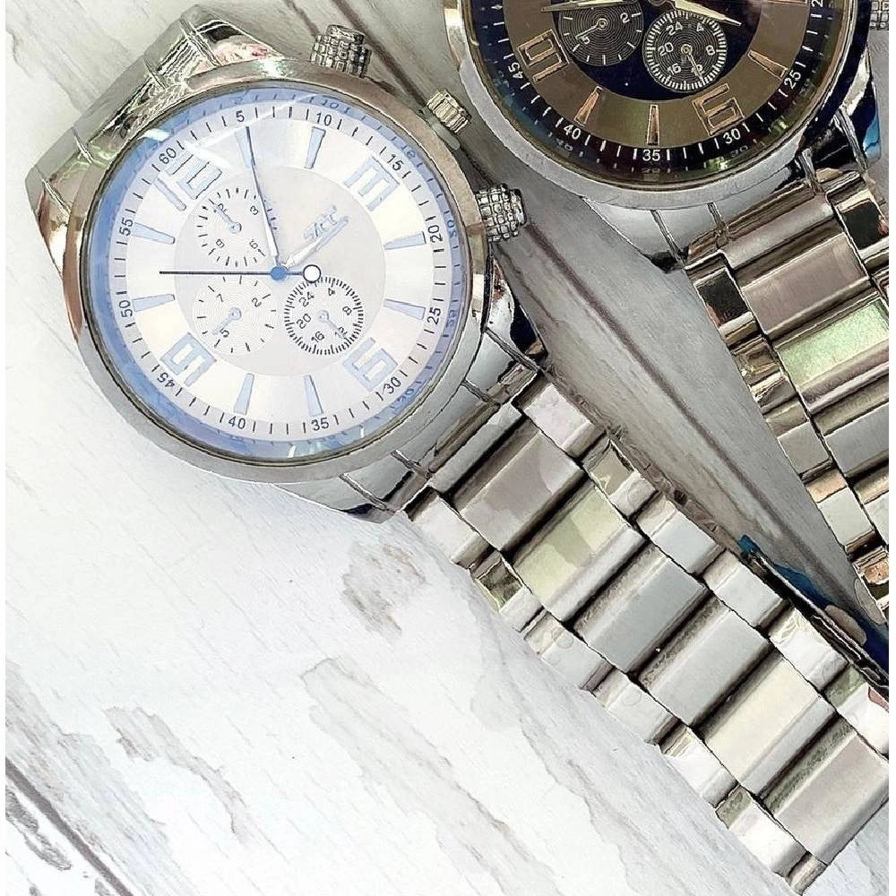 Trade Shop - Orologio Polso Zcc Uomo Analogico Acciaio Moderno Crono Silver Quadrante Bianco -