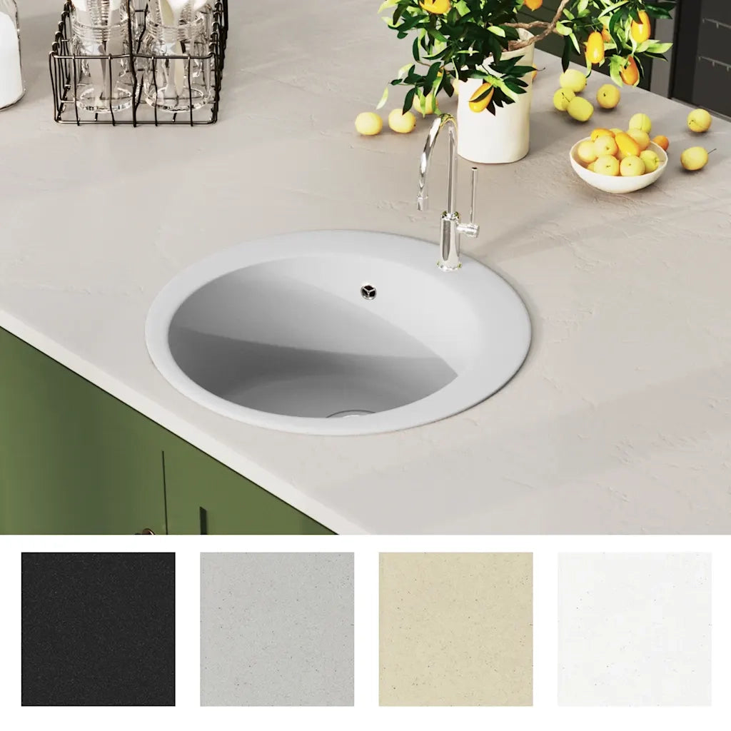 Lavello da Cucina in Granito Vasca Singola Tonda Bianco CFW9570141