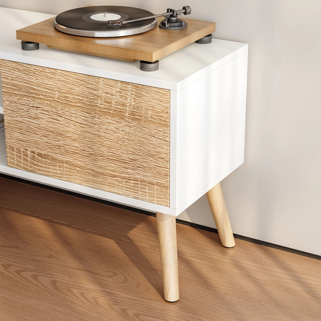 Mobile Porta TV Eskilstuna a 2 Ante e Ripiani 120 x 30 x 47 cm - Bianco/Effetto Rovere [en.casa]