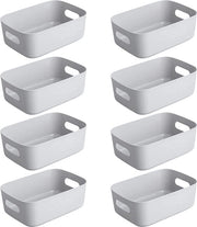 Set di 8 scatole di archiviazione, box organizzatrice con maniglie (design originale), piccola scatola in plastica, bianca, per la casa, contenitore di archiviazione pratico, scatola di archiviazione per la bagno, 20 x 14 x 7,5 cm