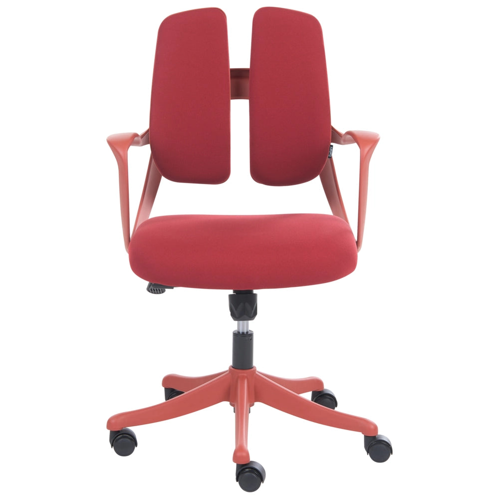 Sedia da ufficio in tessuto rosso girevole con schienale reclinabile regolazione in altezza e braccioli moderna